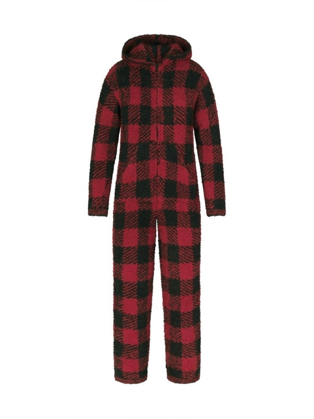 Cozy Kids Red & Black Buffalo Plaid Hooded One-Piece Pajamas